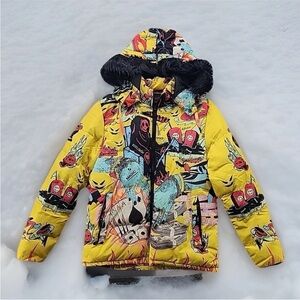 Reelistik RST Puffer Ski Boarding Jacket Coat Yellow 'All In' Grim Reaper Small